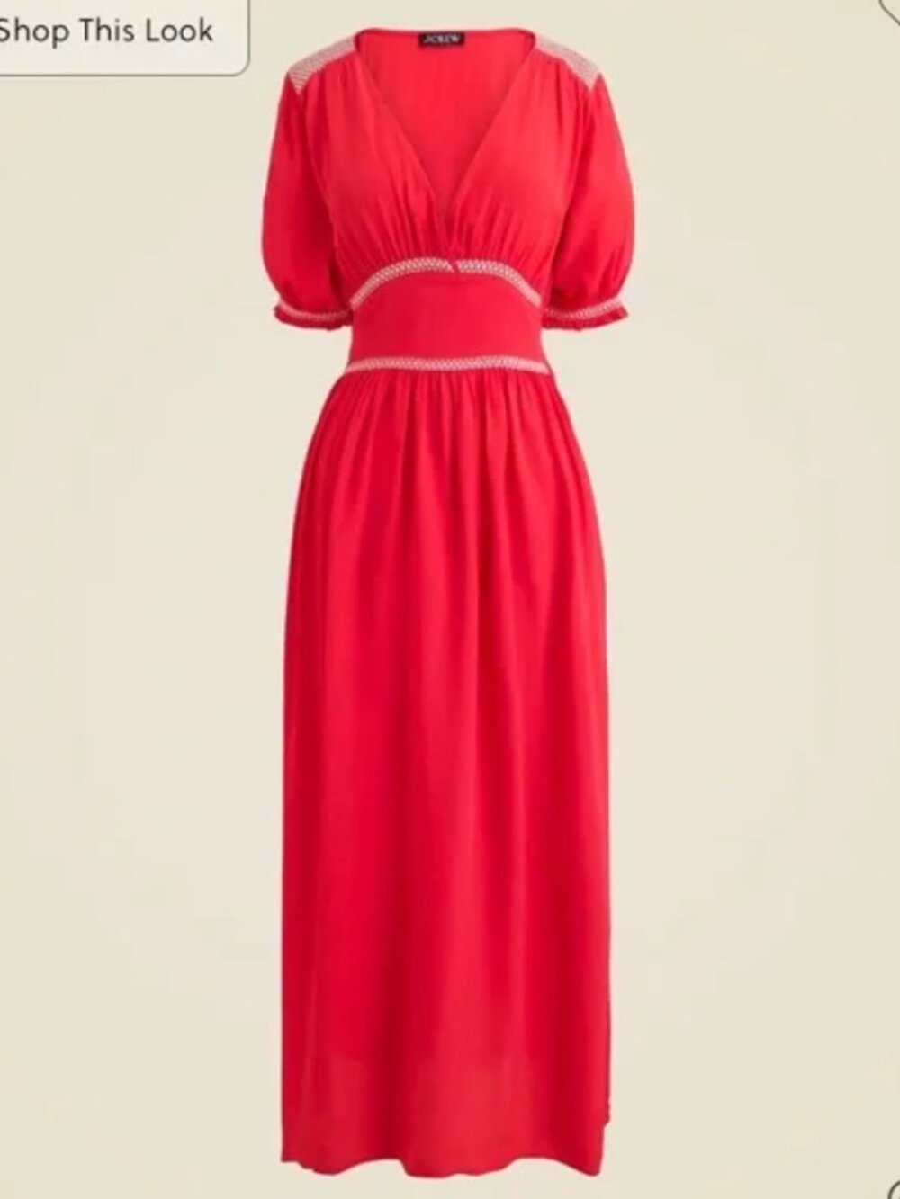 J Crew Smocked trim maxi dress in crepe de chine NWT